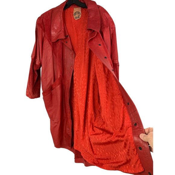 Rare VTG 80s Clifford Olson Red Leather Coat Hikable Sleeves M/L RW10345 - Picture 13 of 16